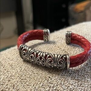 Vintage Joseph Esposito sterling and woven leather cuff